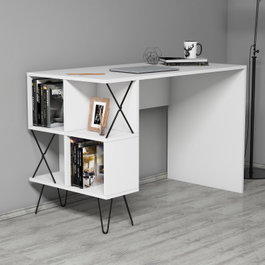 Hanah Home Mesa de Estudio con Estanterías - Blanco y Negro